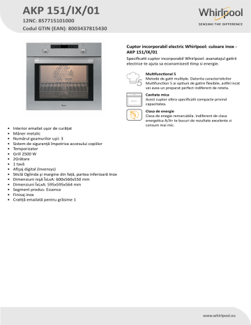 Whirlpool AKP 151/IX/01 Oven Product Data Sheet | Manualzz