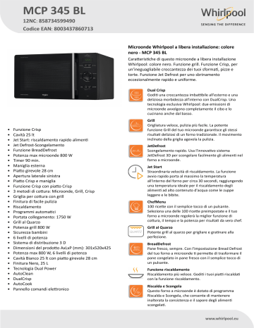Whirlpool MCP 345 BL Product data sheet | Manualzz