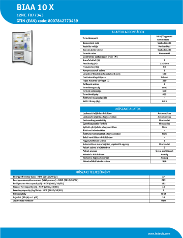Whirlpool BIAA 10 X Product data sheet | Manualzz