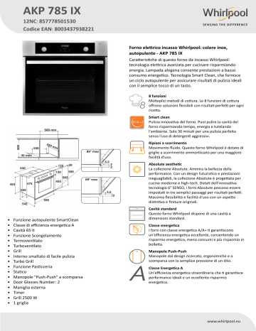 Whirlpool AKP 785 IX Oven Product Data Sheet | Manualzz