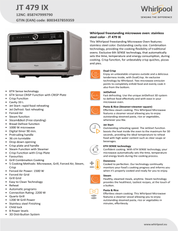 Whirlpool JT 479 IX Product data sheet | Manualzz