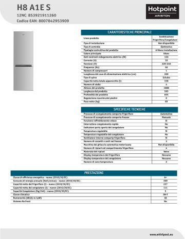 Whirlpool H8 A1E S Product data sheet | Manualzz