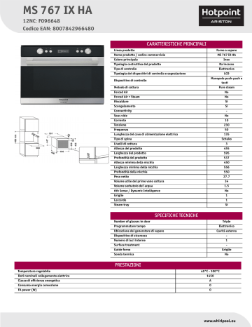 HOTPOINT/ARISTON MS 767 IX HA Steam-Oven Product Data Sheet | Manualzz