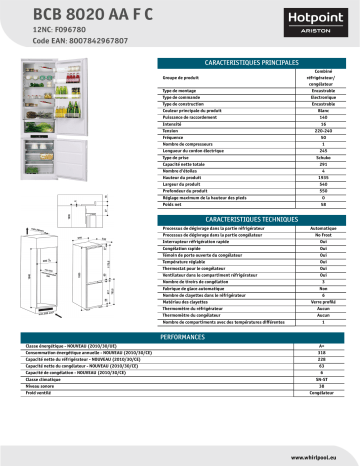 Whirlpool BCB 8020 AA F C Product data sheet | Manualzz