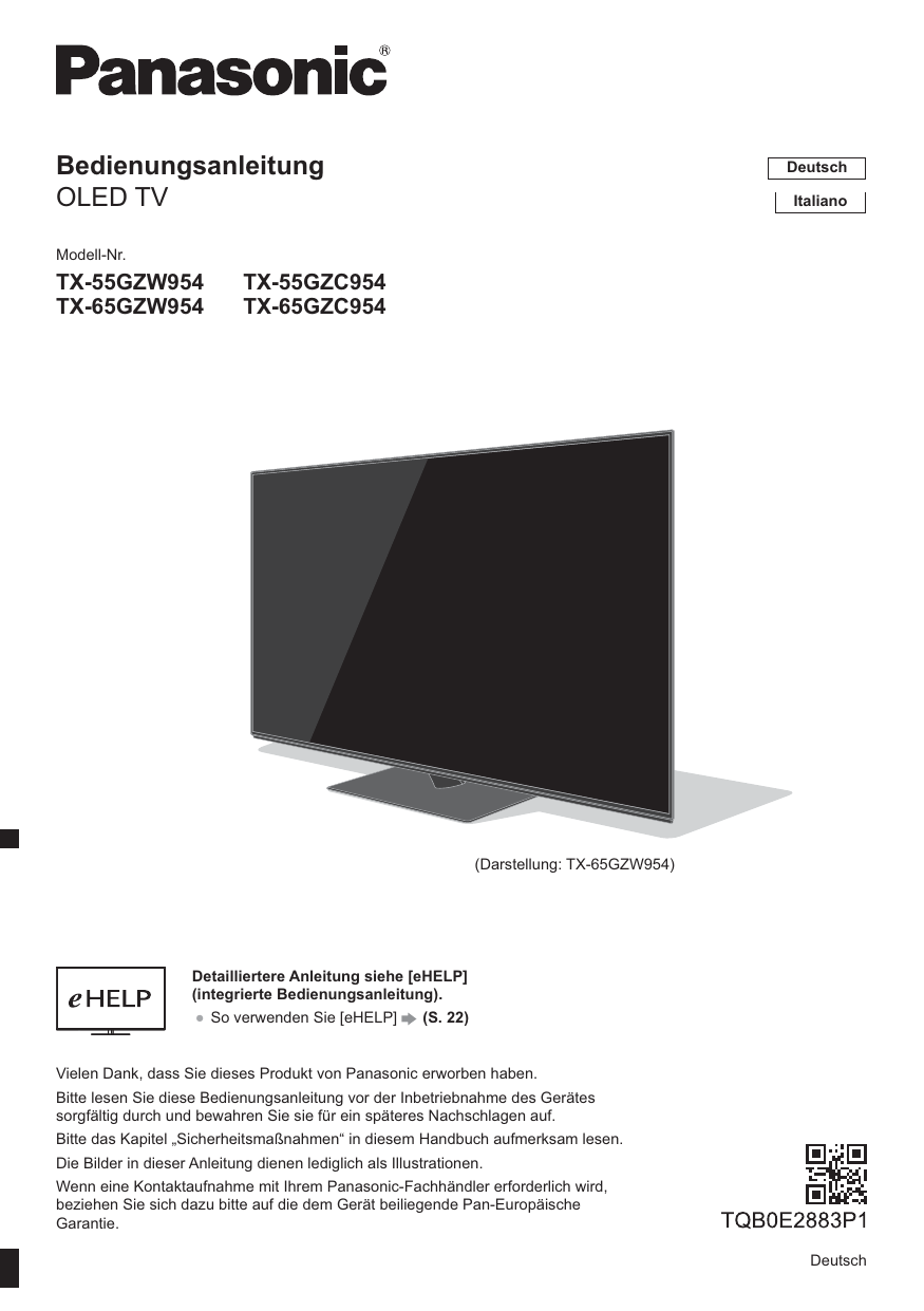 Panasonic Tx55gzw954 Schnellstartanleitung Manualzz