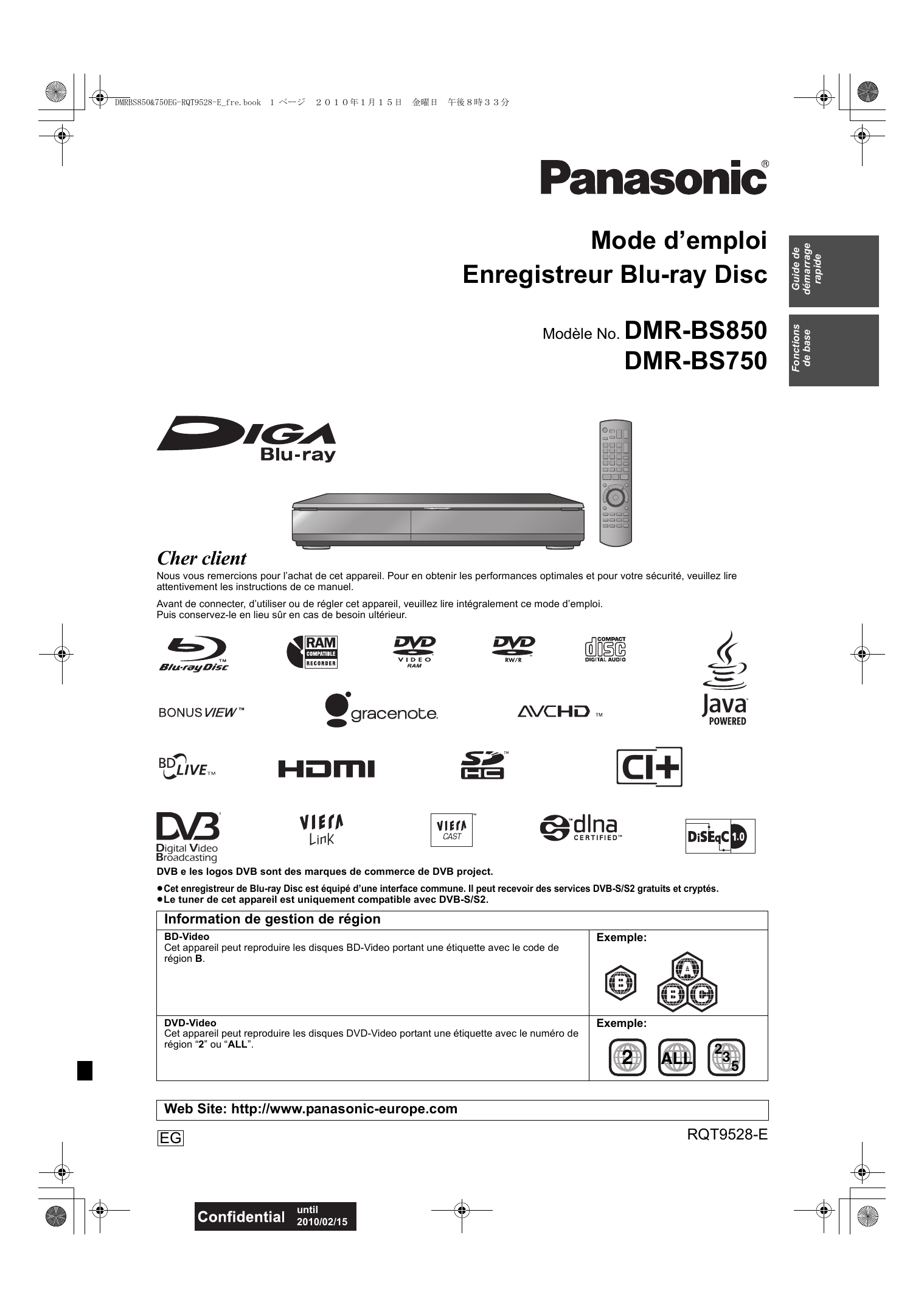 Panasonic Dmrbs750 Operating Instructions Manualzz