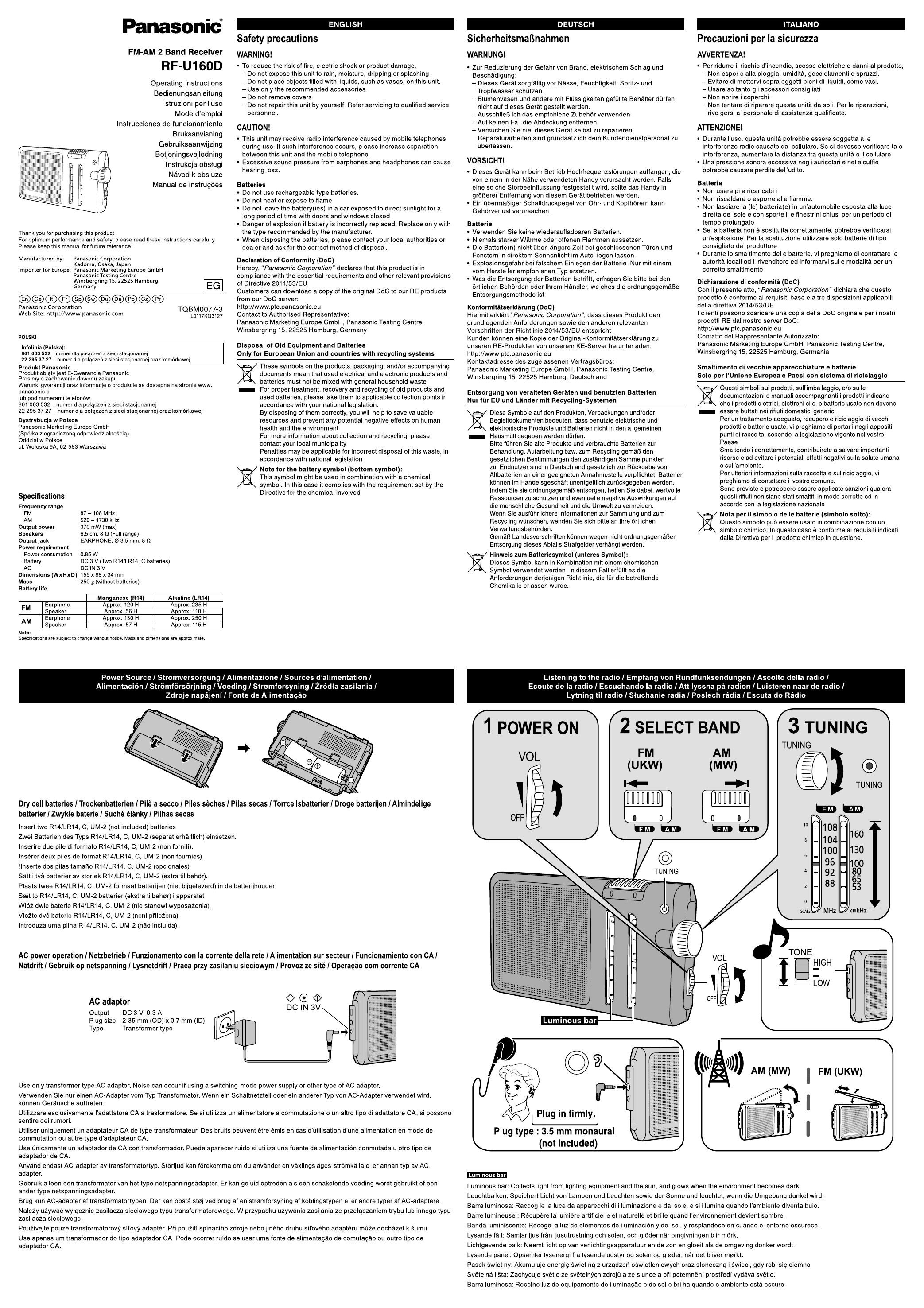 Panasonic Rfu160deg Operating Instructions Manualzz