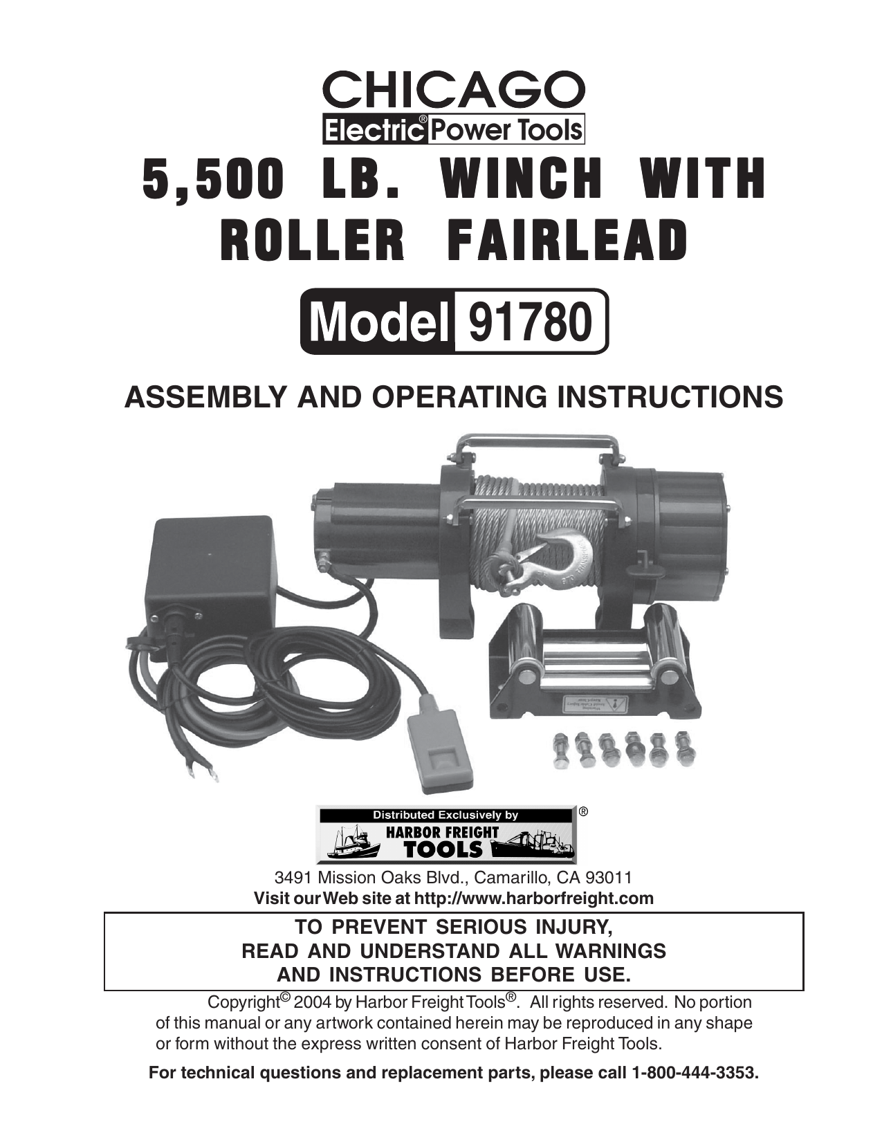 Chicago Electric Power Roller WINCH WITH5,500 LB User manual | Manualzz  Manualzz