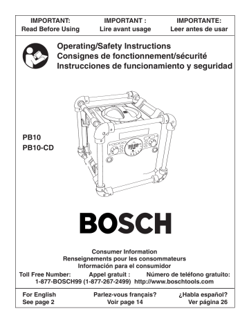 Bosch Appliances Portable Radio PB10-CD User manual | Manualzz