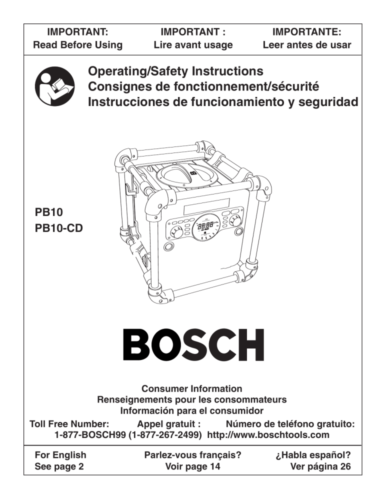 Bosch Appliances Portable Radio PB10CD User manual Manualzz