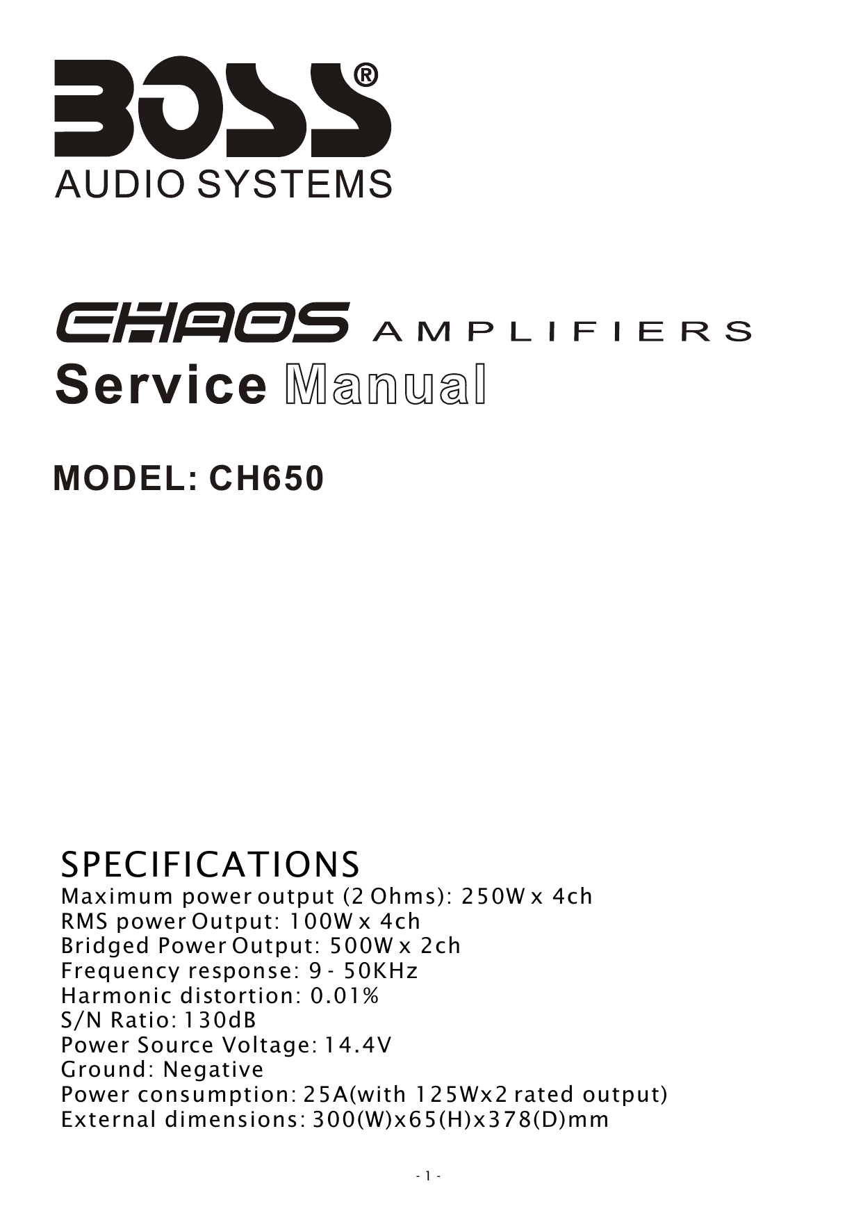 Boss Audio Systems Car Amplifier Ch650 User Manual Manualzz