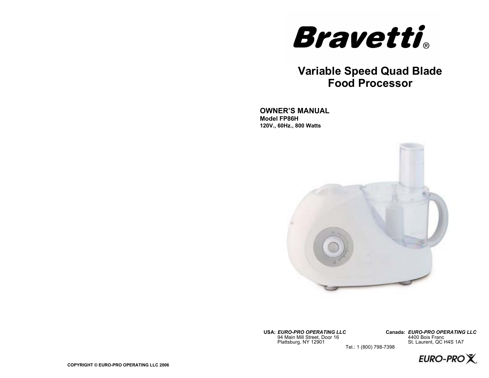 Bravetti Food Processor FP86H User manual Manualzz