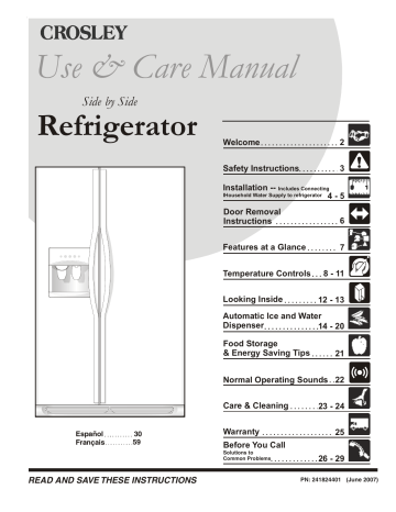 Crosley 241024401 Refrigerator 241024401 User Manual Manualzz