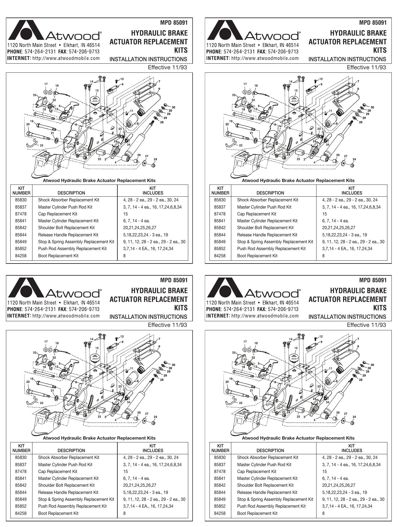 ATWOOD MOBILE PRODUCTS 87478 Surge Brake Actuator Cap Replacement Kit