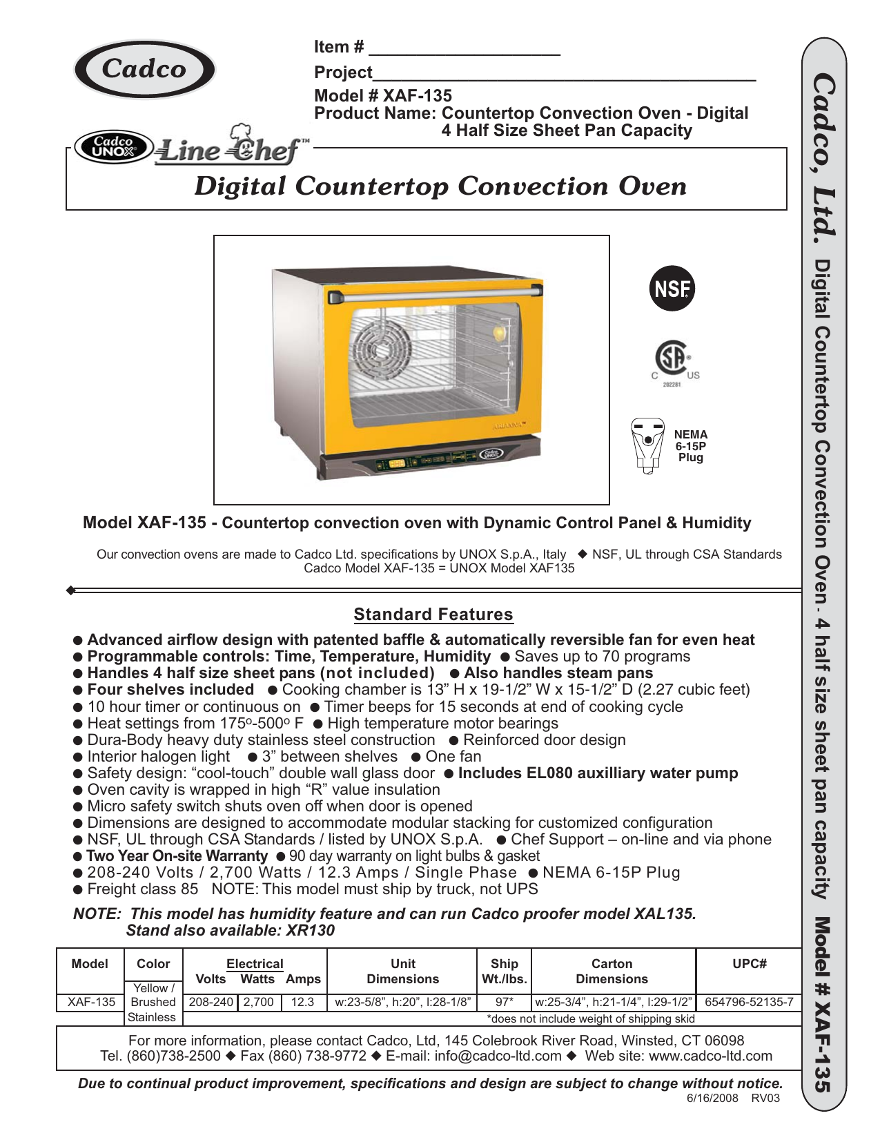 Cadco Convection Oven Xaf 135 User Manual Manualzz Com