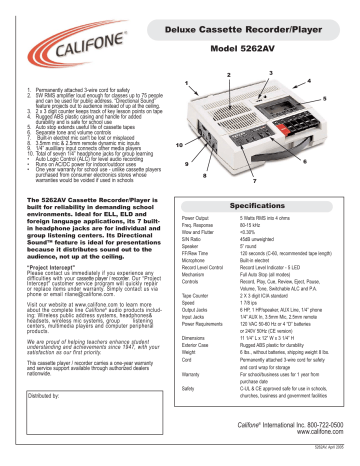 Califone MP3 Player 5262AV User manual | Manualzz