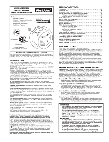 First Alert Smoke Alarm Sa511 User Manual 