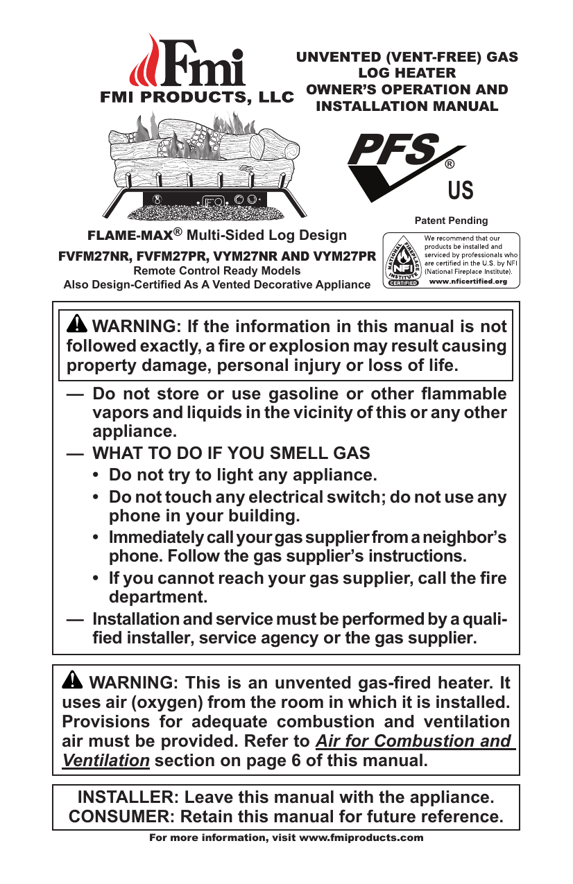 Fmi Gas Heater Fvfm27nr User Manual Manualzz Com