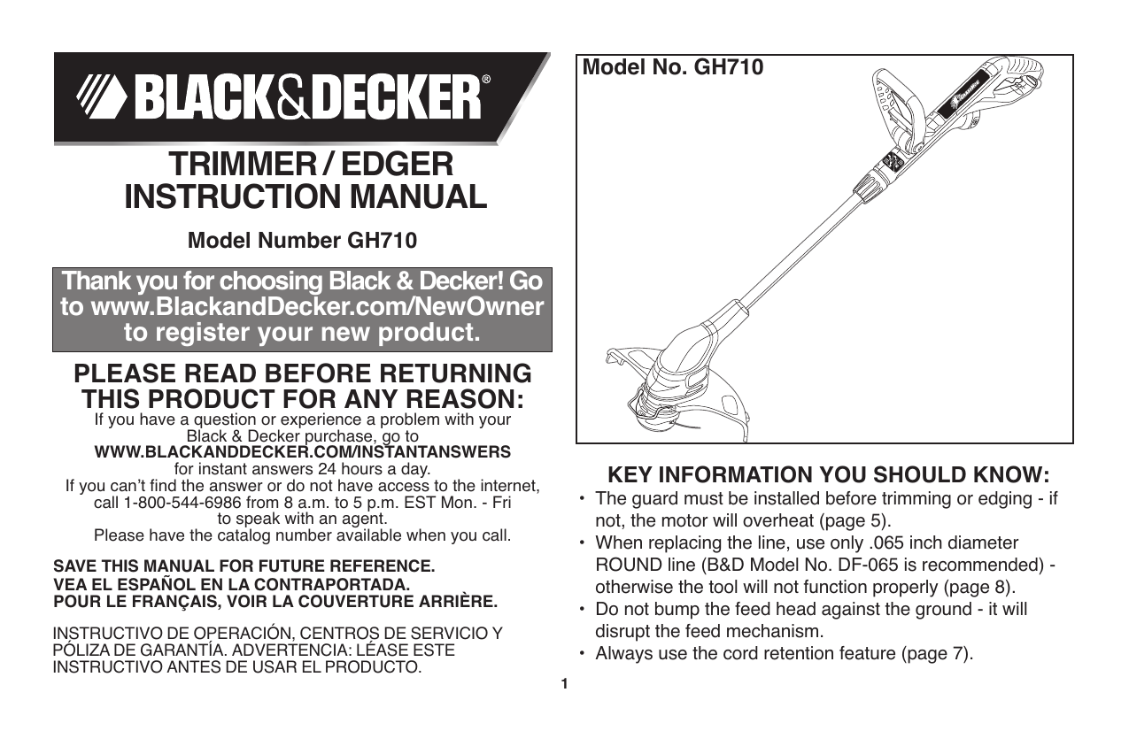 Black & Decker GH610, Edger GH710, GH710 User manual Manualzz