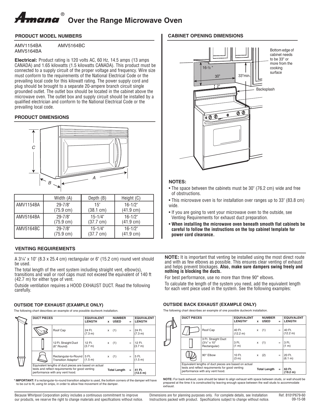 Amana Microwave Oven AMV5164BA User manual Manualzz