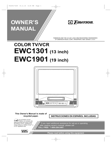 Emerson TV VCR Combo EWC1301 User manual | Manualzz