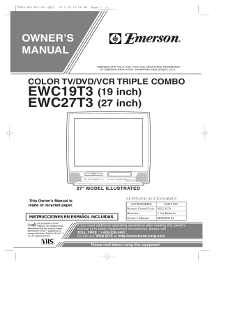 Emerson TV VCR Combo EWC19T3 User manual | Manualzz