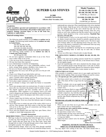 Empire Comfort Systems Stove MS-100 Assembly Instructions | Manualzz
