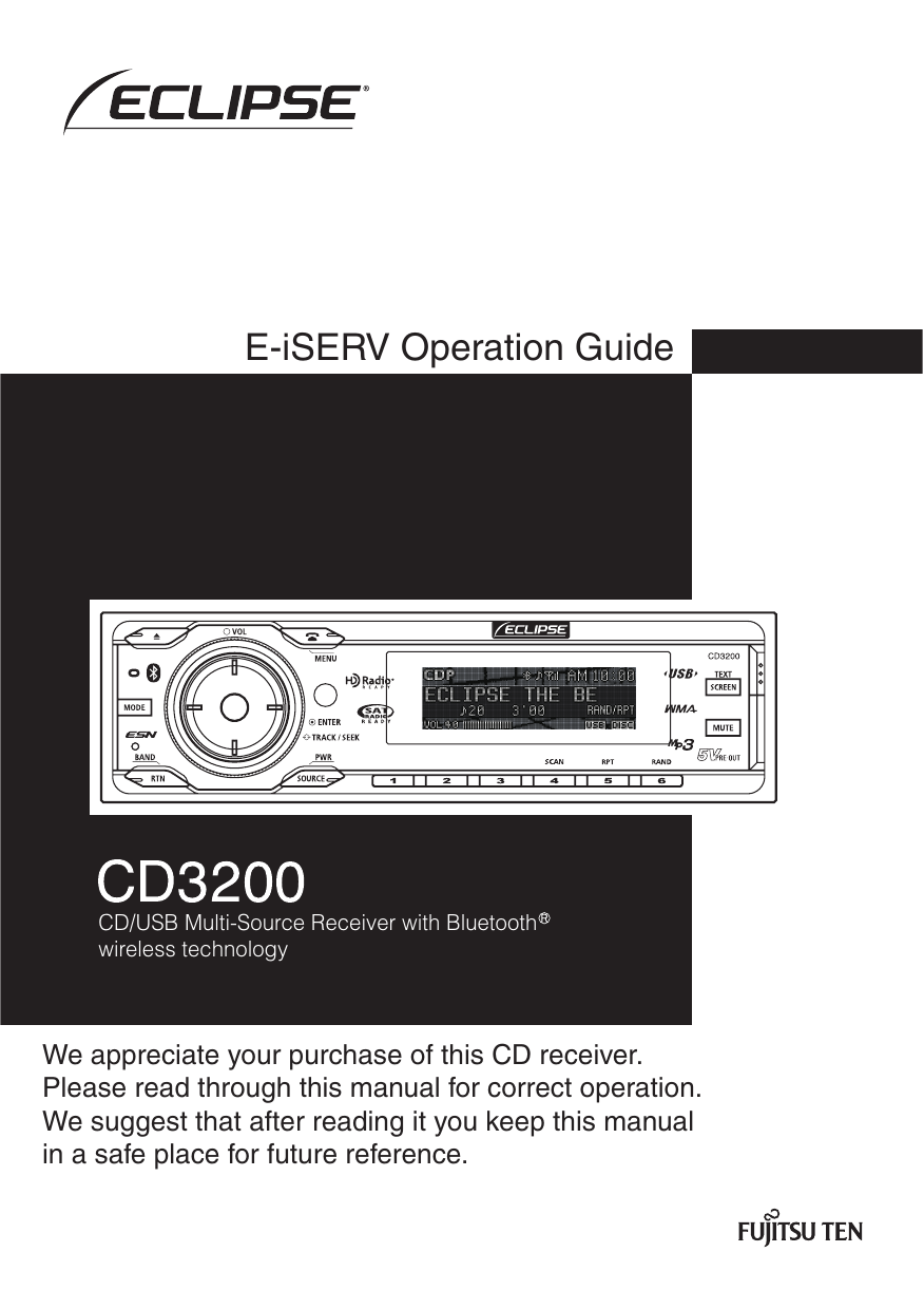 Eclipse - Fujitsu Ten Car Stereo System VCD3200 User manual | Manualzz