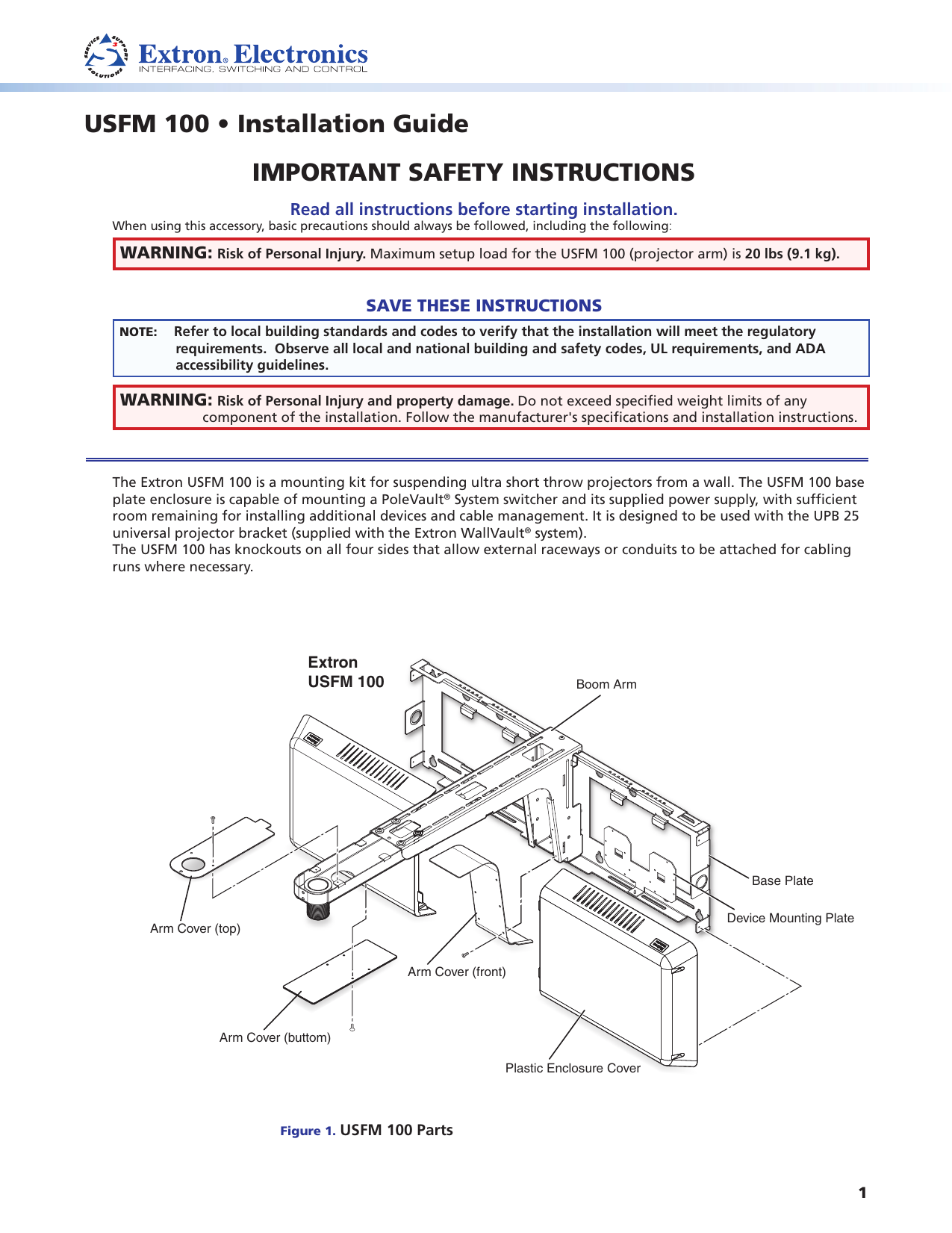 Extron electronic Projector Accessories USFM 100 User manual Manualzz