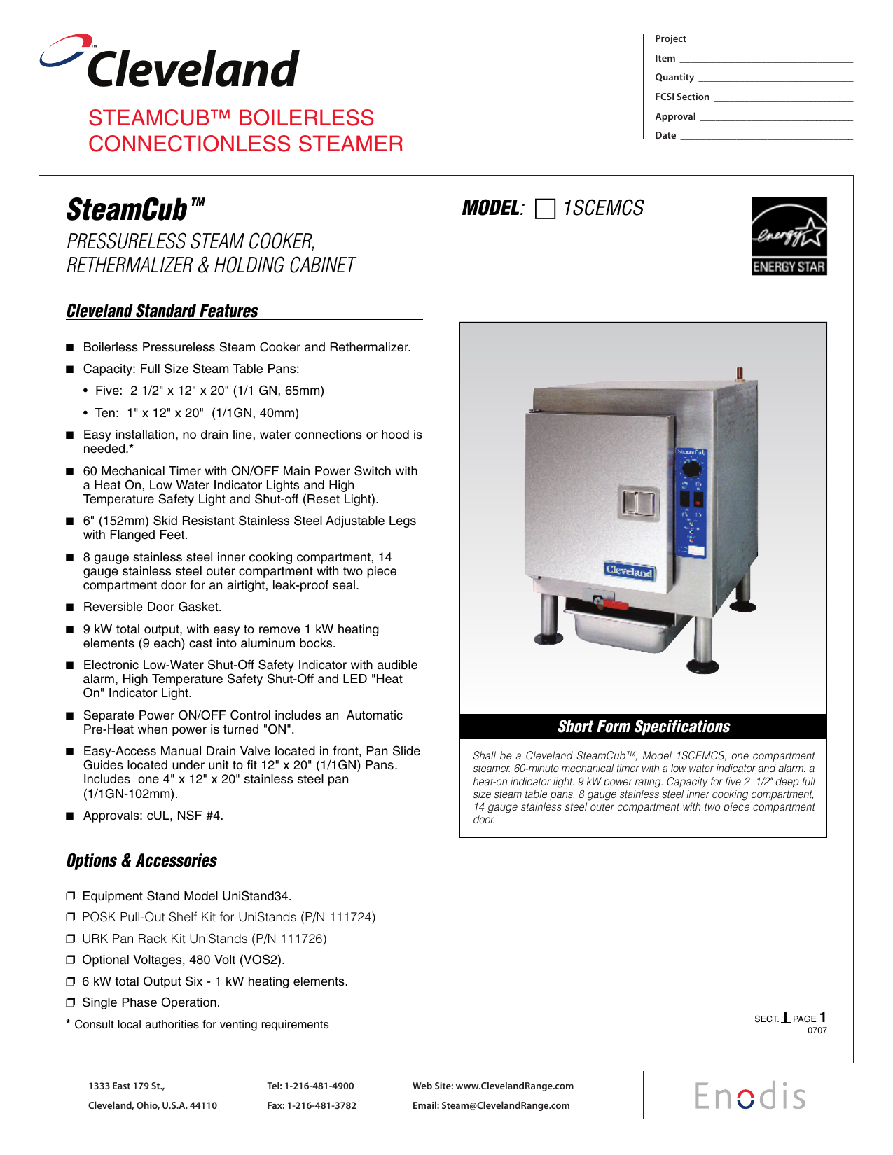 Cleveland Range Electric Steamer 1SCEMCS User manual Manualzz
