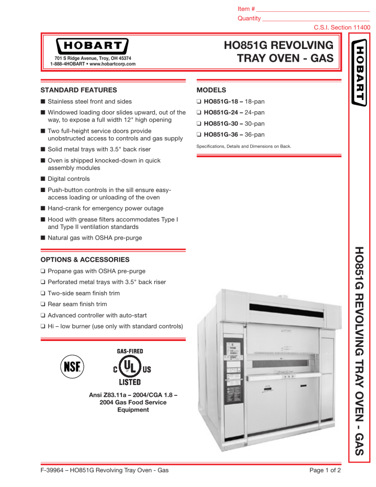 Hobart Oven Accessories ho851g24. ho851g30 User manual Manualzz