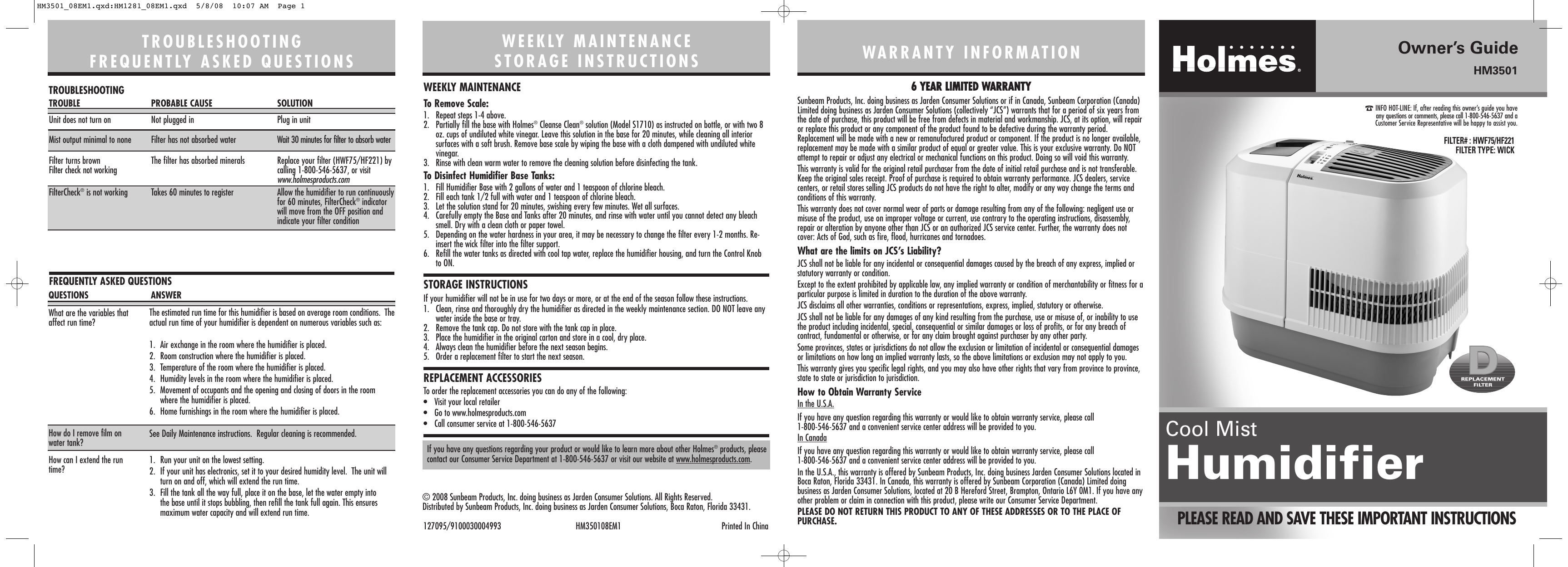 Holmes Humidifier Hm3501 User Manual Manualzz