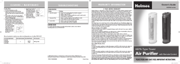 Holmes Air Cleaner HAP422 User manual | Manualzz