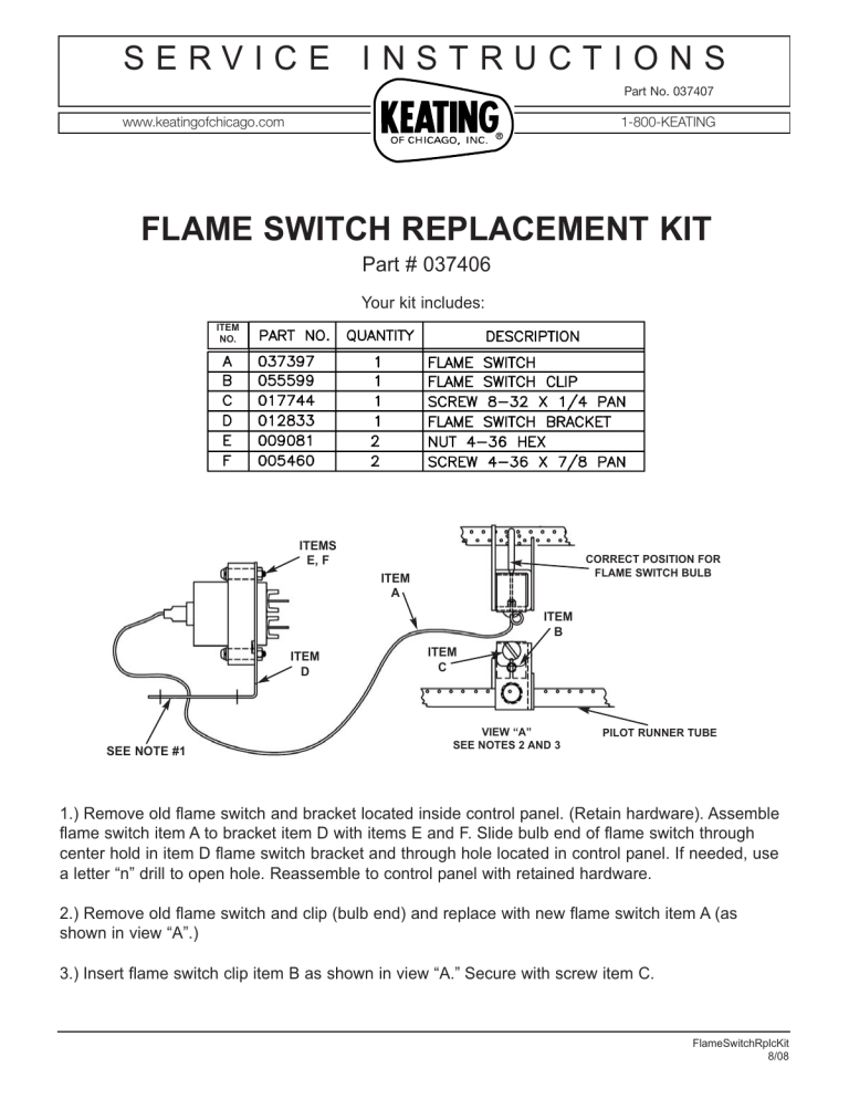 Keating Of Chicago Switch Flame Switch User Manual Manualzz
