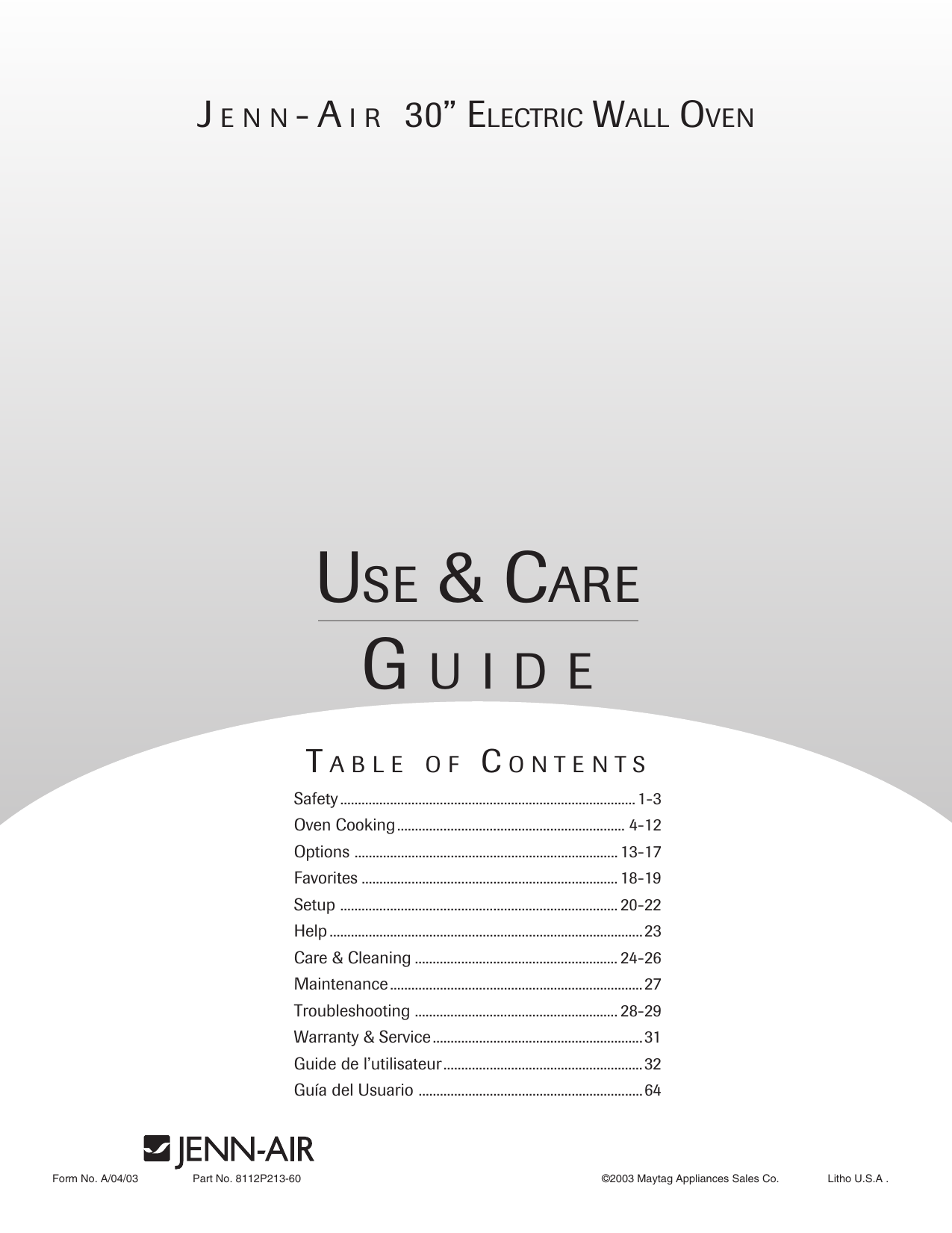 Jenn-Air Oven 30" ELECTRIC WALL OVEN User manual | Manualzz