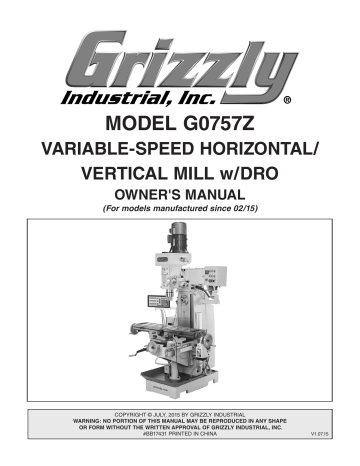 Grizzly Grinder G0757Z Owner's Manual | Manualzz