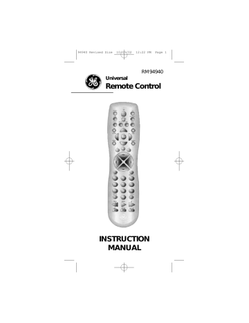 GE Universal Remote RM94940 Instruction manual | Manualzz