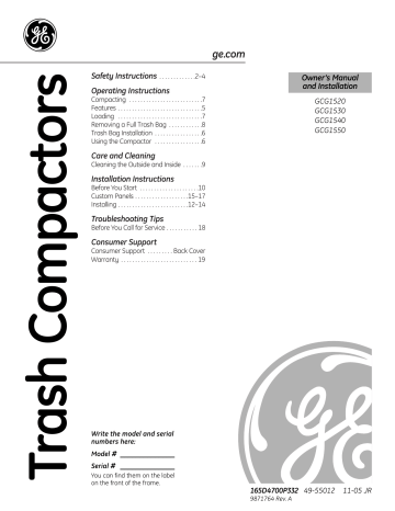 GE Trash Compactor GCG1540 User manual | Manualzz