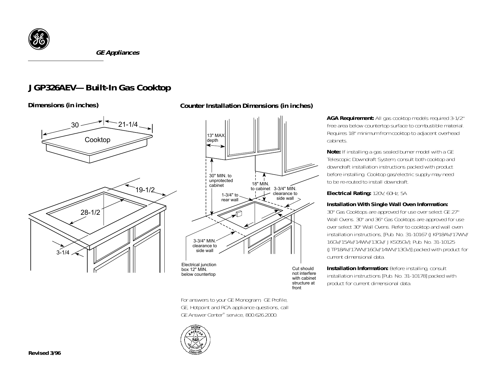 Ge Cooktop Jgp326aev User Manual Manualzz Com