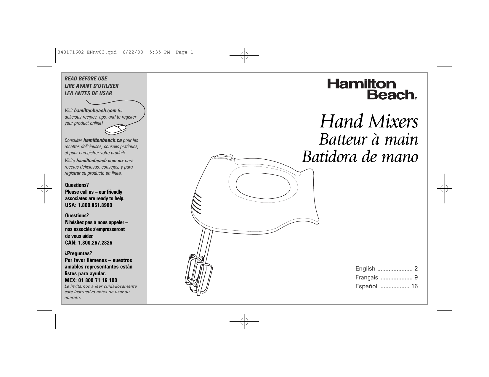 User manual Hamilton Beach 62690 (English - 2 pages)