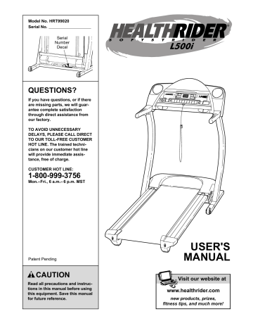 Healthrider Treadmill HRT99020 User manual | Manualzz