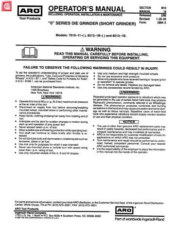 Ingersoll-Rand Grinder 5213-1B Operator's Manual | Manualzz