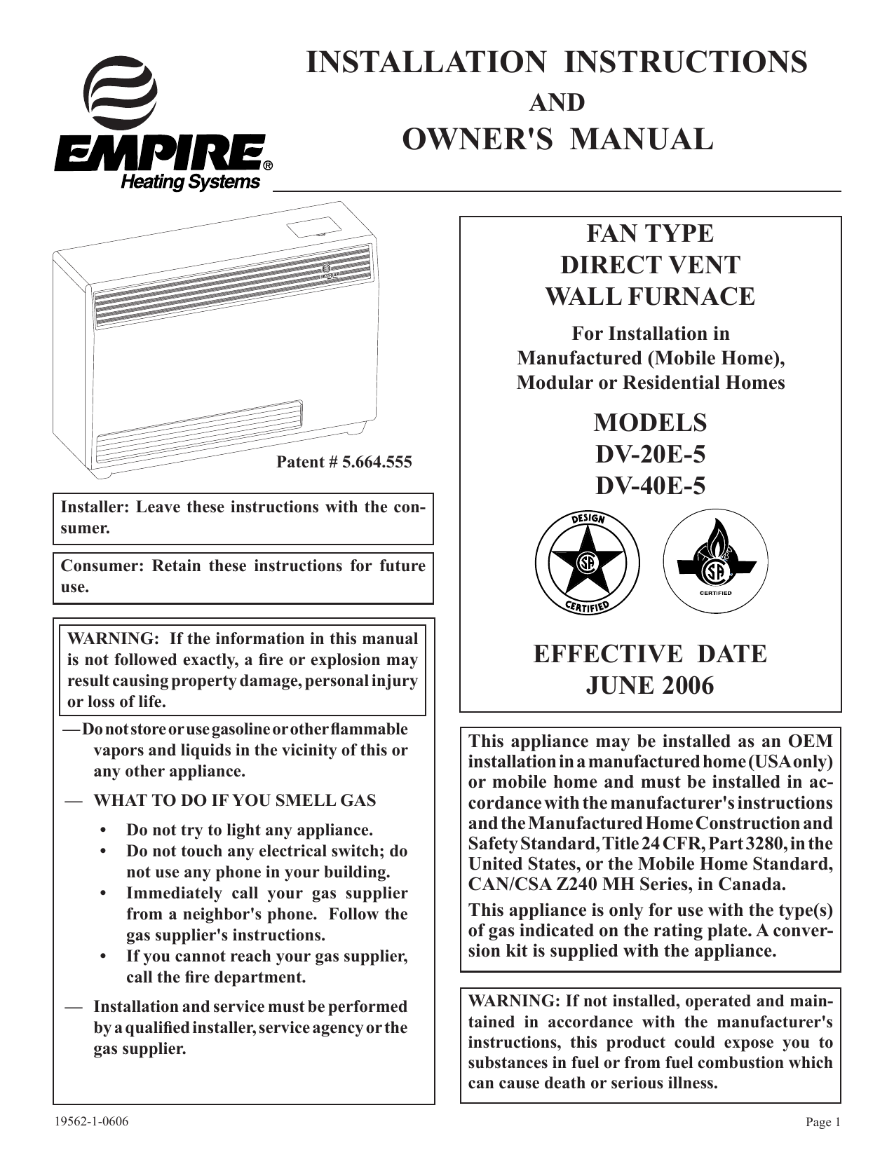 Langley/Empire Furnace DV40E5 User manual Manualzz