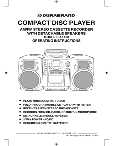 Lenoxx Electronics CD Player CD-1493 User manual | Manualzz