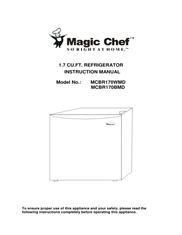 magic chef mini fridge 1.7 manual