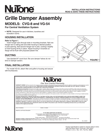 NuTone Gas Grill VG-54 User manual | Manualzz
