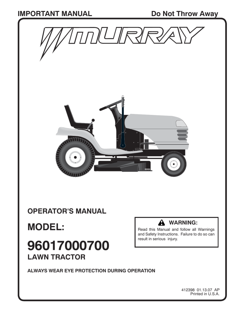 Murray Lawn Mower 96017000700 User manual Manualzz