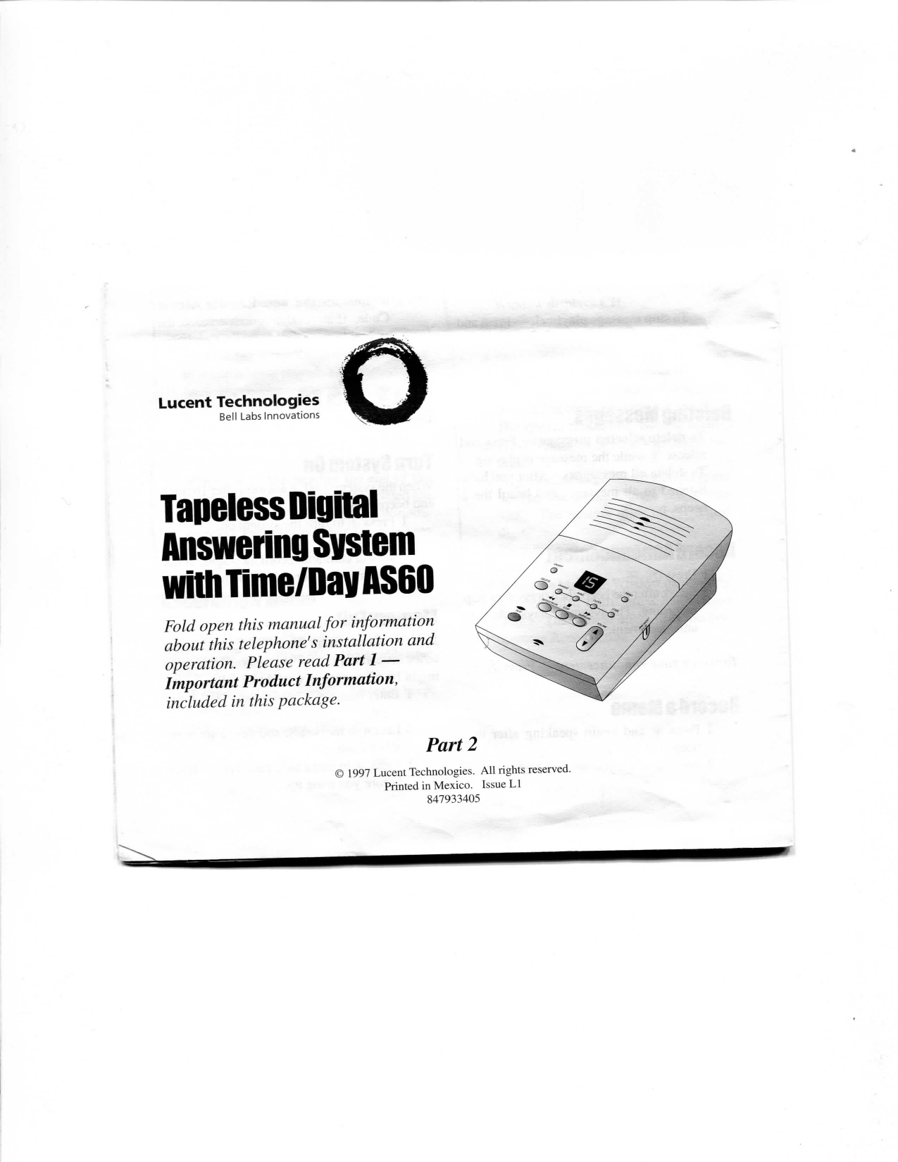 Lucent Technologies Answering Machine AS60 User manual | Manualzz