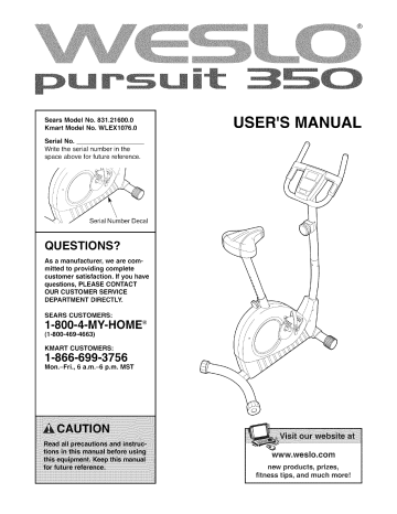 Weslo pro best sale recumbent bike manual