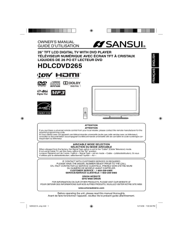 Sansui TV DVD Combo HDLCDVD265 User manual | Manualzz